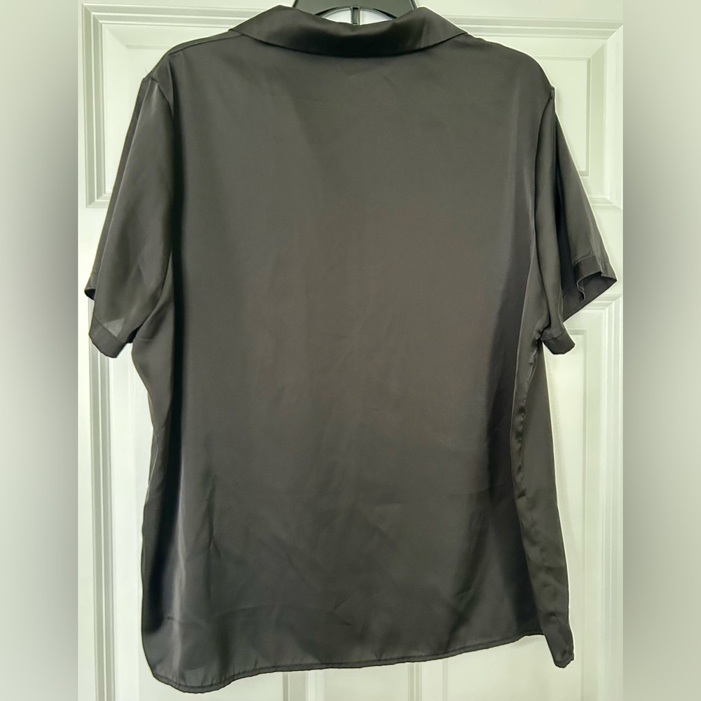 Women's Black Satin Ruffle Shorts Set - Classic Lounge Top & Shorts - Picture 3 of 9